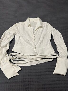 Women’s White Wrap Button-Front Blouse